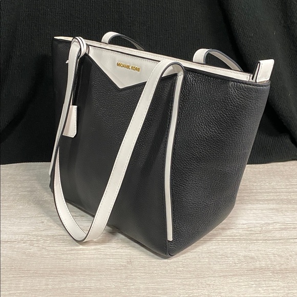 Michael Kors Black and White Whitney Top Zip Leather Tote Bag - Picture 1 of 9